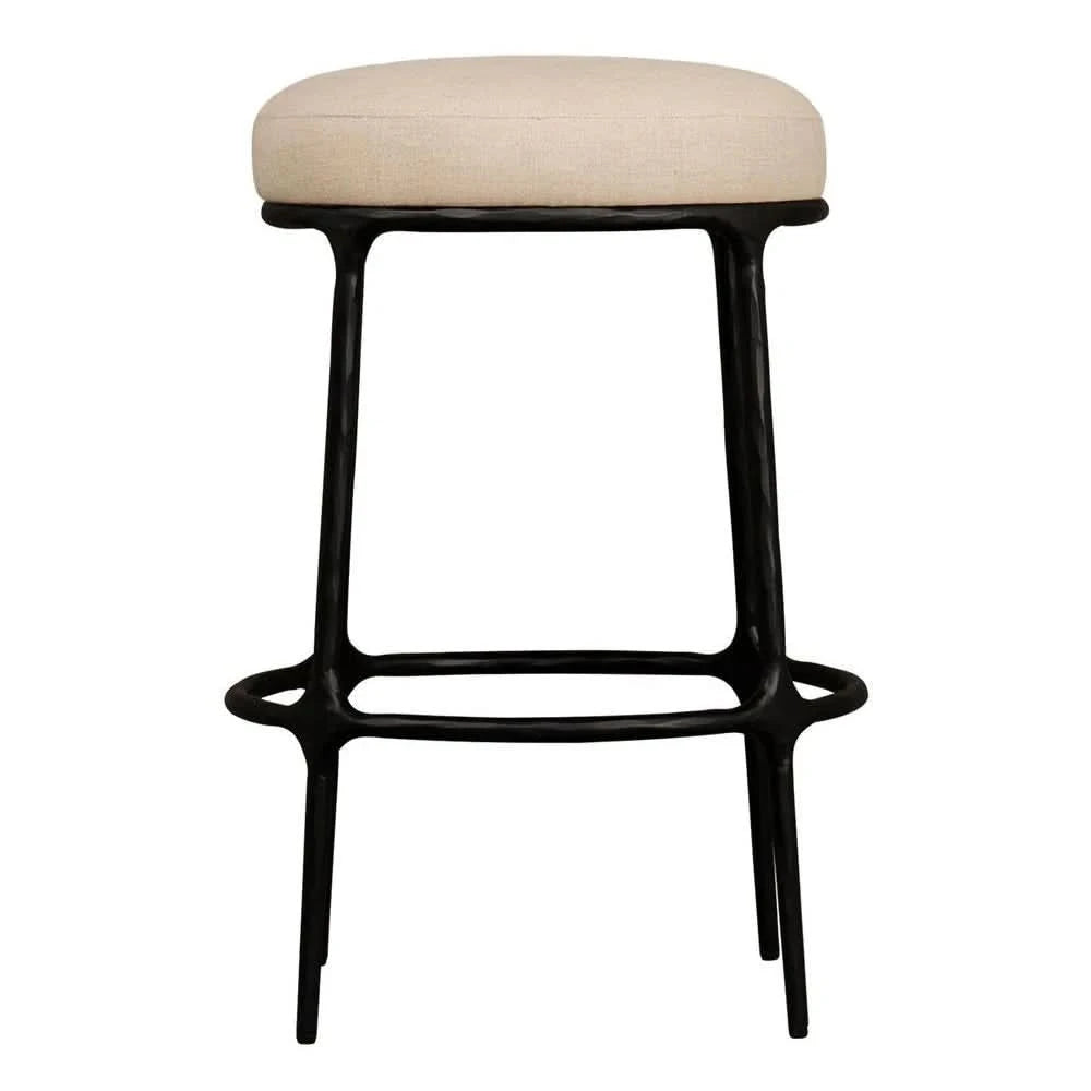 SOREN  BLACK KITCHEN STOOL - NATURAL LINEN TOP - MyChocolateWood