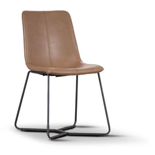 Brown Stanton PU dining chair with metal legs, stylish and modern seating from Chocolate Wood.