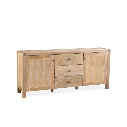 Natural wood finish FERDI Elm veneer MDF buffet sideboard with 2 doors and 3 drawers, 180cm wide, in natural wash by MyChocolateWood