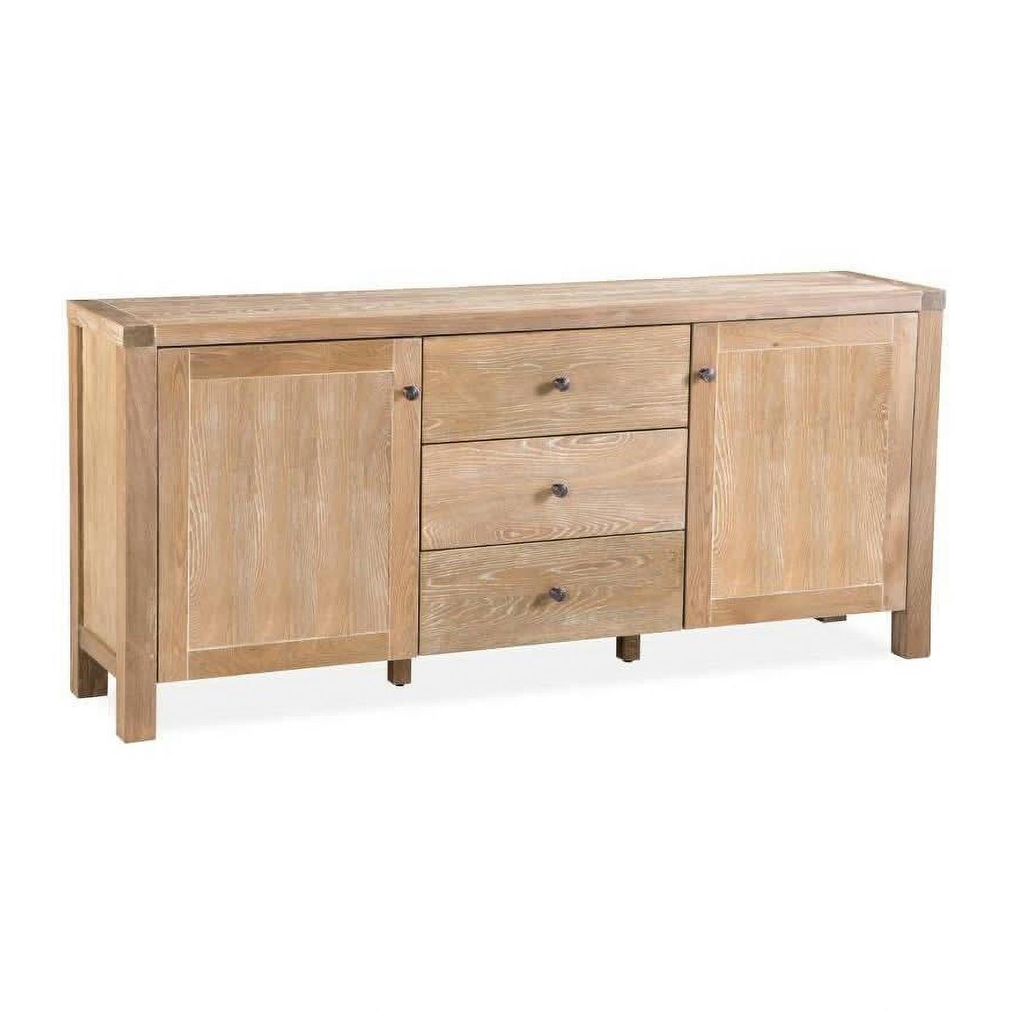 Natural wood finish FERDI Elm veneer MDF buffet sideboard with 2 doors and 3 drawers, 180cm wide, in natural wash by Chocolate Wood