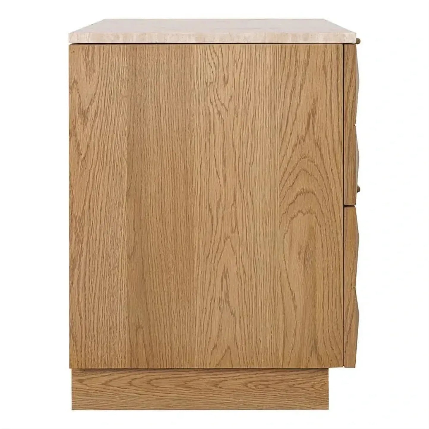 Hampshire 2-Drawer Bedside Table in Natural Oak with Travertine Top - Chocolate Wood