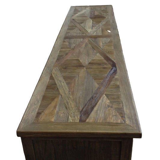 TREMAYNE RECYCLED ELM RUSTIC TV UNIT 1 DRAWER/2 DOORS PARQUETRY PATTERN 150CM - MyChocolateWood