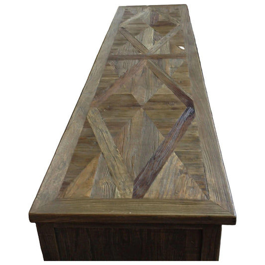 TREMAYNE RECYCLED ELM RUSTIC TV UNIT 1 DRAWER/2 DOORS PARQUETRY PATTERN 150CM