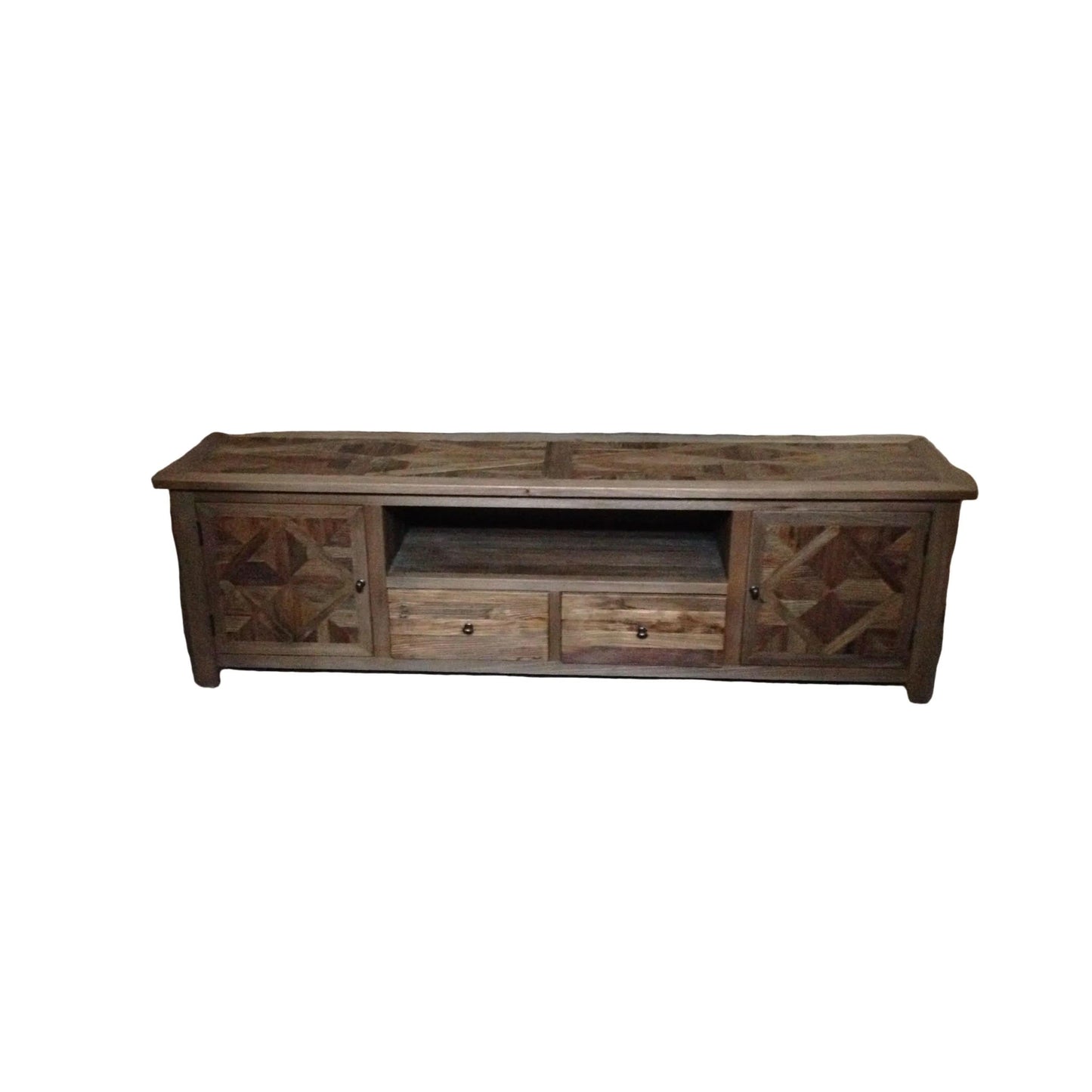 TREMAYNE RECYCLED ELM RUSTIC TV UNIT 1 DRAWER/2 DOORS PARQUETRY PATTERN 150CM - MyChocolateWood