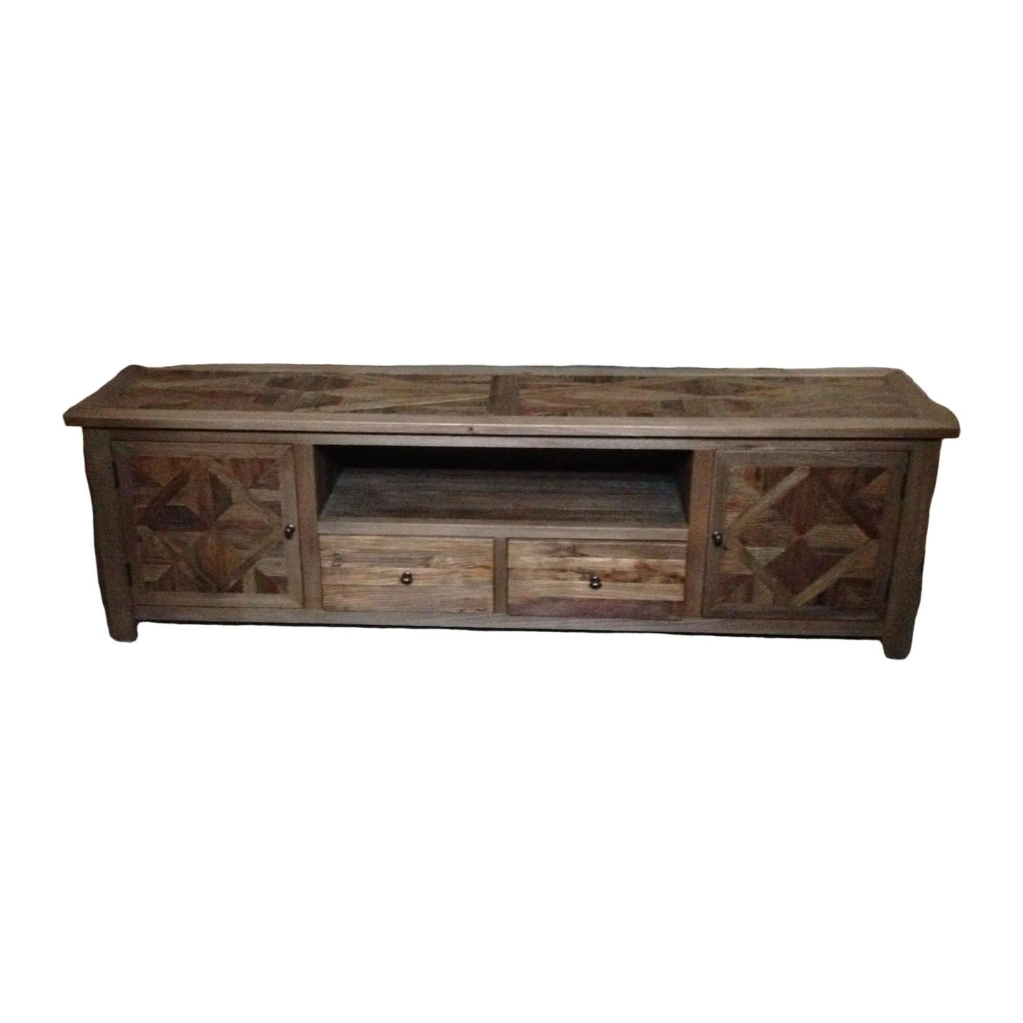 TREMAYNE RECYCLED ELM RUSTIC TV UNIT 1 DRAWER/2 DOORS PARQUETRY PATTERN 150CM