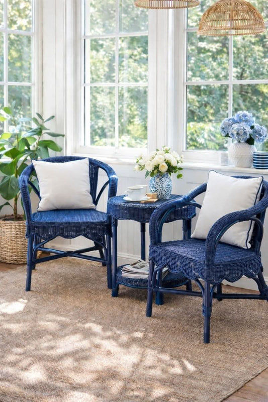 WENGLOR OCEAN BLUE RATTAN ARMCHAIR ACCENT CHAIR/ LOUNGE CHAIR - MyChocolateWood