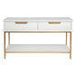 MORETTI 2-DRAWER CONSOLE TABLE/HALL TABLE SATIN WHITE  & GOLD SMALL - MyChocolateWood