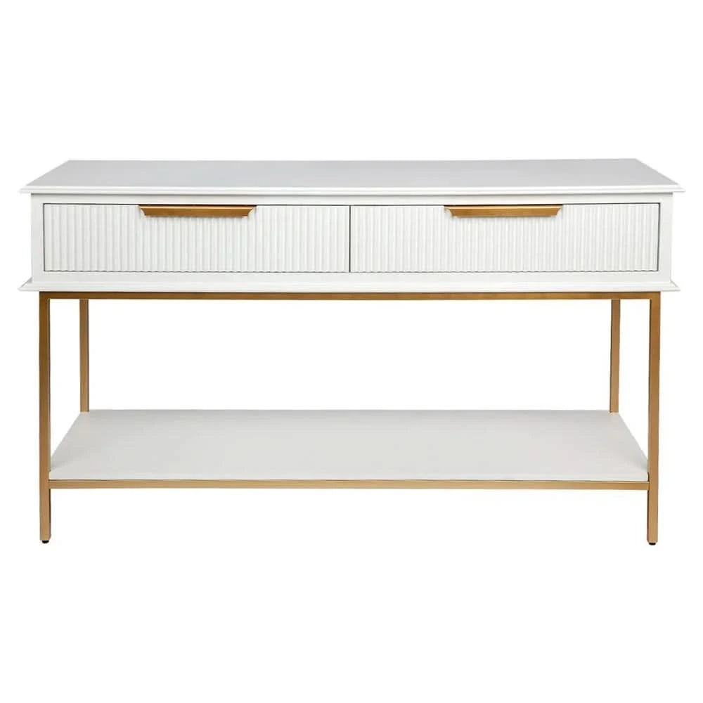 MORETTI 2-DRAWER CONSOLE TABLE/HALL TABLE SATIN WHITE  & GOLD SMALL - MyChocolateWood