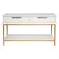 Moretti 2-Drawer Console Table 140cm in Satin White & Gold - Chocolate Wood