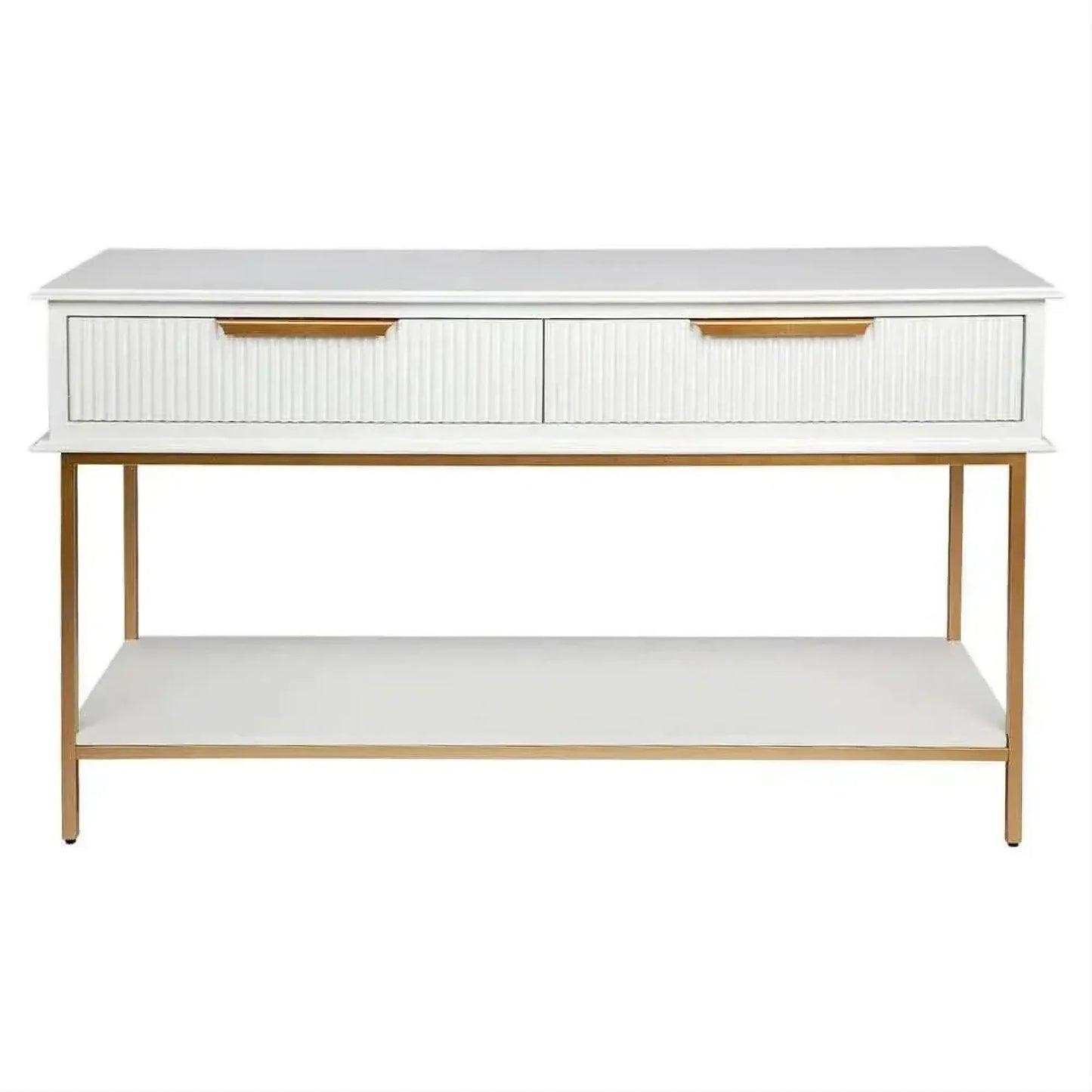 Moretti 2-Drawer Console Table 140cm in Satin White & Gold - Chocolate Wood
