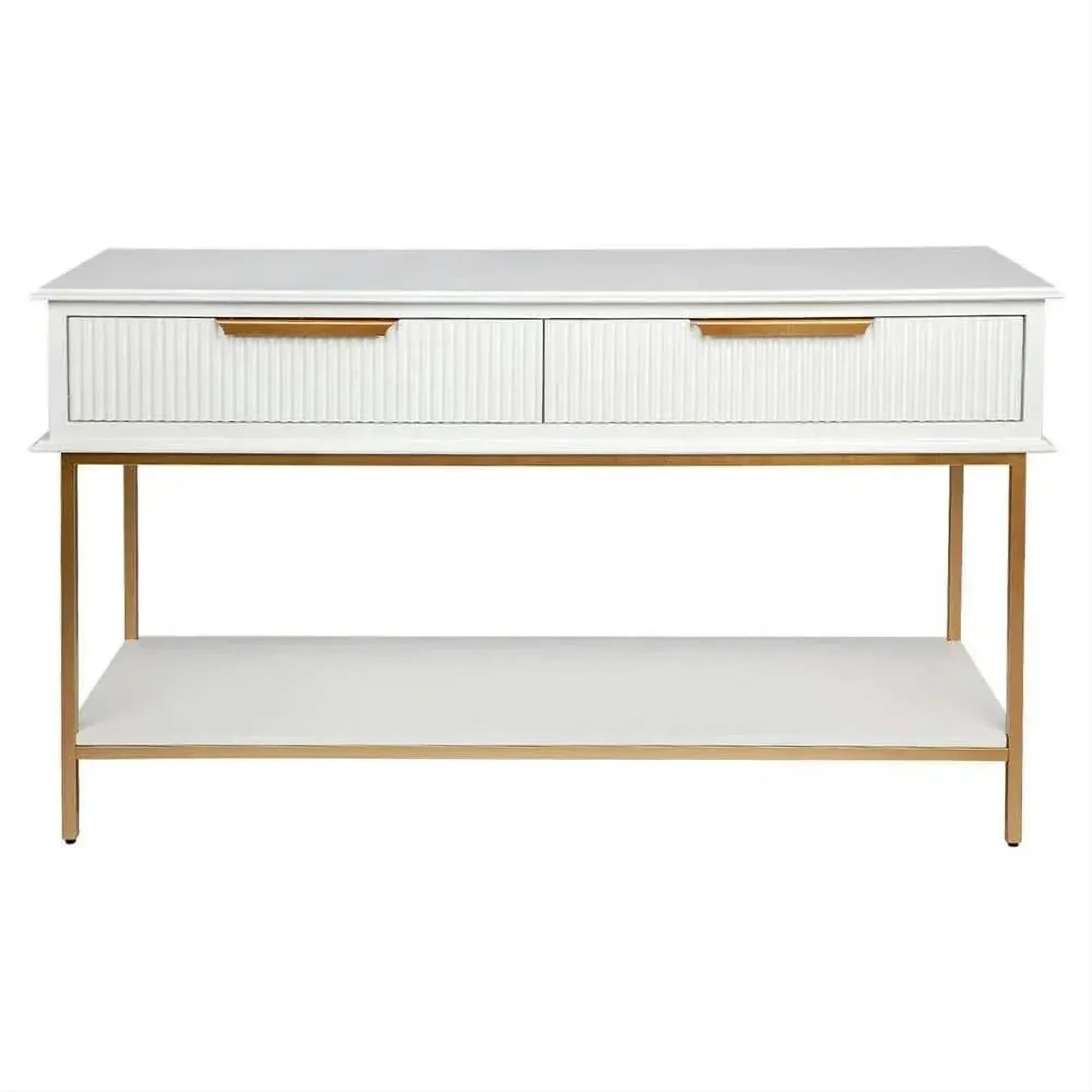 Moretti 2-Drawer Console Table 140cm in Satin White & Gold - Chocolate Wood
