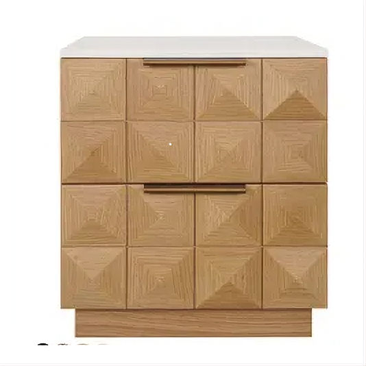 Hampshire 2-Drawer Bedside Table in Natural Oak with White Marble Top - Chocolate Wood