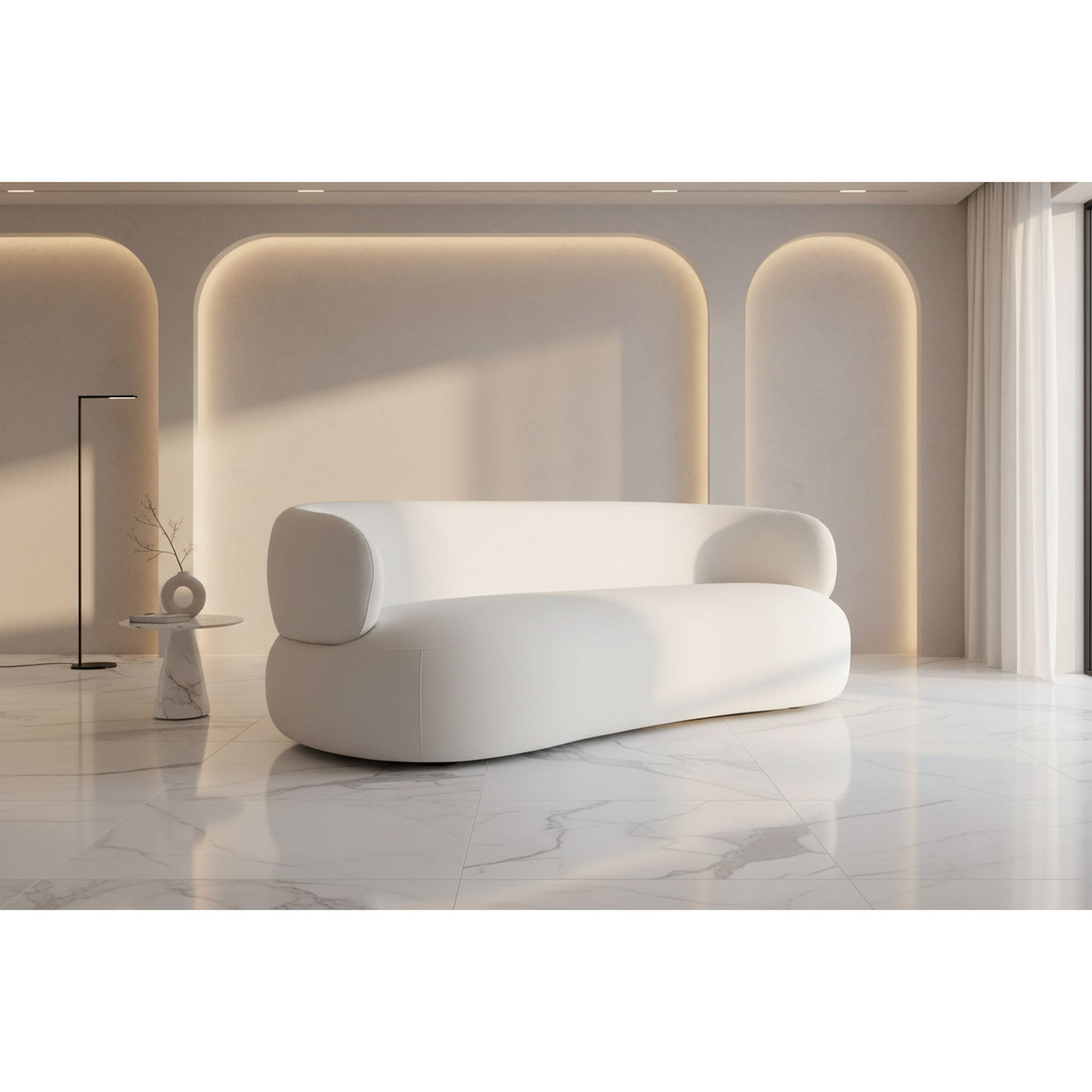 Beecham 3-Seater Sofa in White - Chocolate Wood