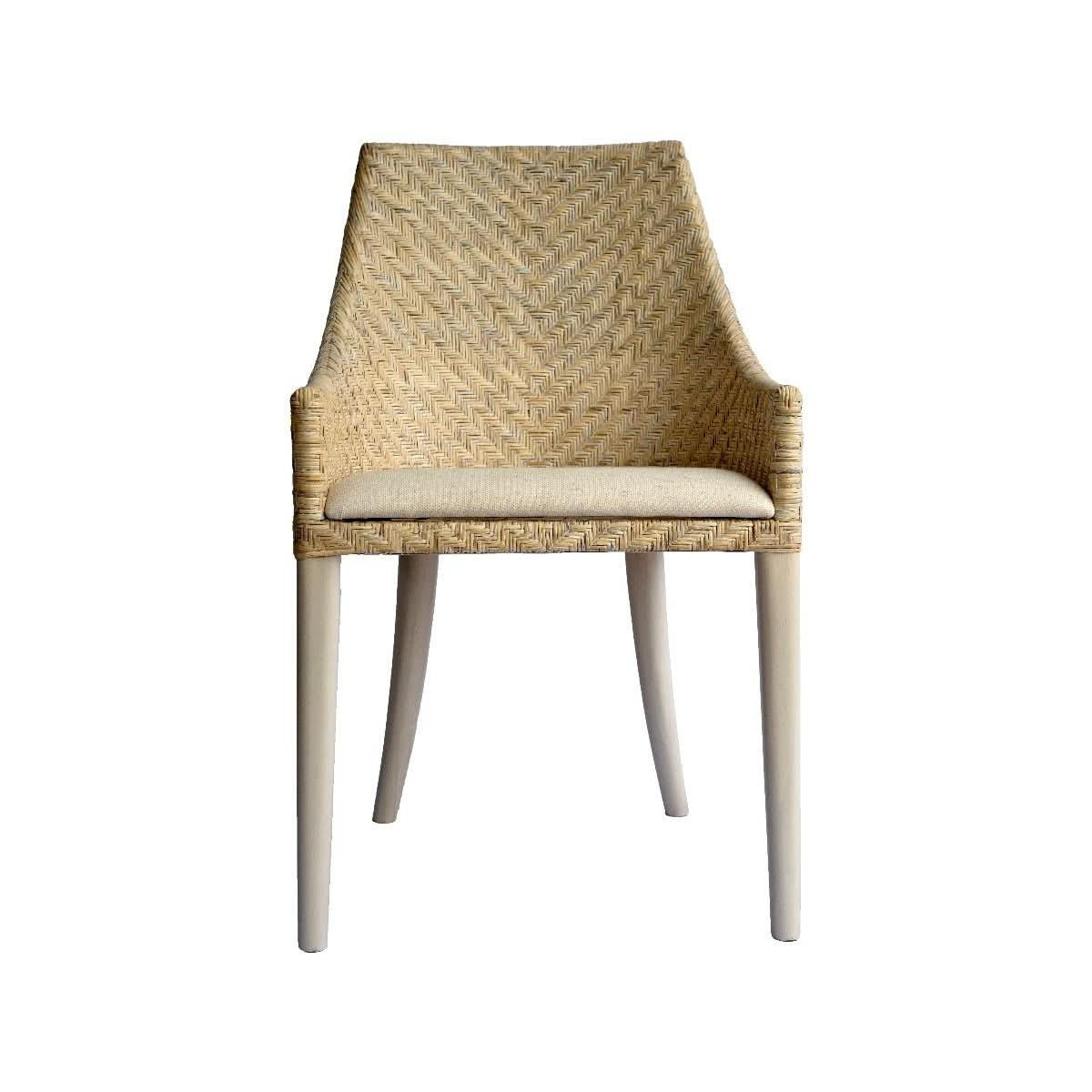 Lamar Rattan Armchair in Whitewash - Chocolate Wood