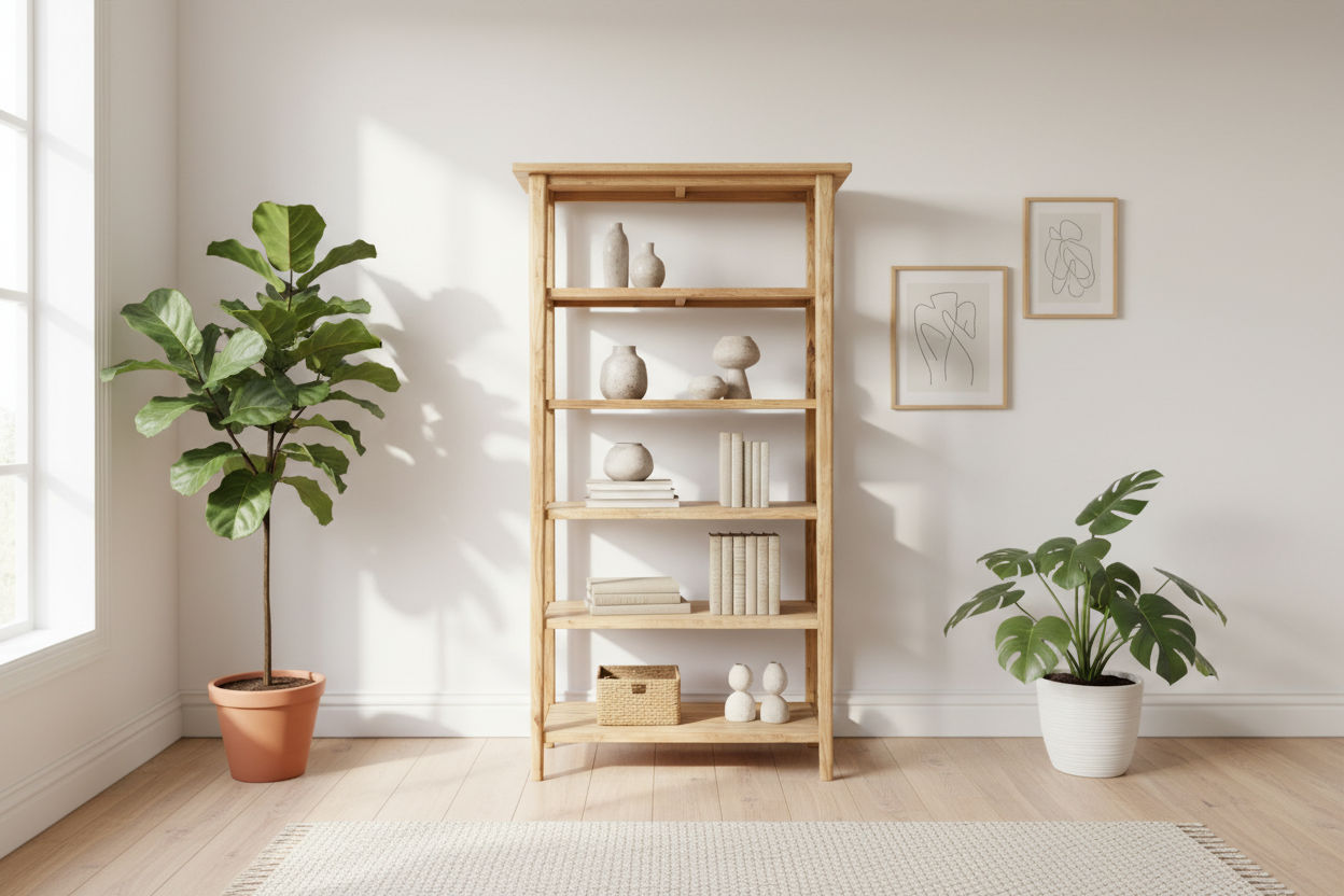 FITAN SOLID OAK WIDE 5-SHELF BOOKCASE BOOKSHELF/DISPLAY SHELVES - MyChocolateWood