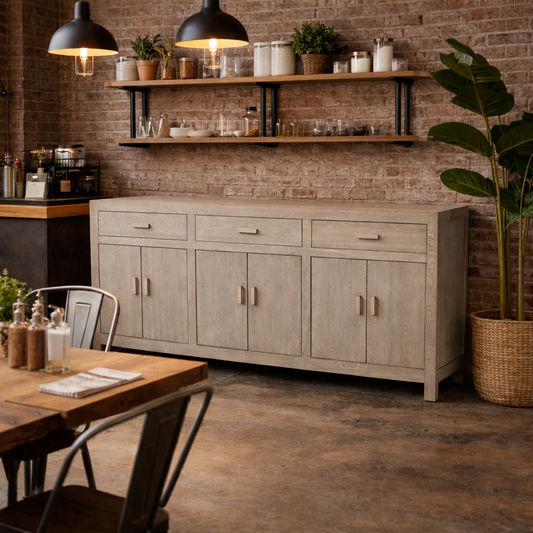 NEVANA RECYCLED ELM TIMBER SIDEBOARD/BUFFET 6 DOORS 3 DRAWERS NATURAL - MyChocolateWood