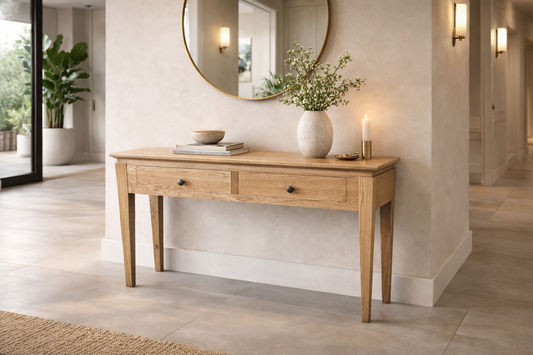 ELLA SOLID OAK 2 DRAWER CONSOLE TABLE - MyChocolateWood