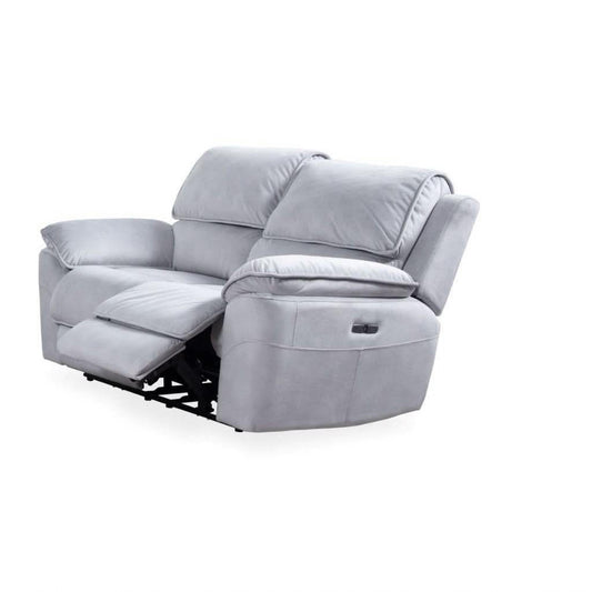 MyChocolateWood Mercouri fabric 2-seater sofa with two electric recliners in steel color, showcasing plush upholstery and modern design.