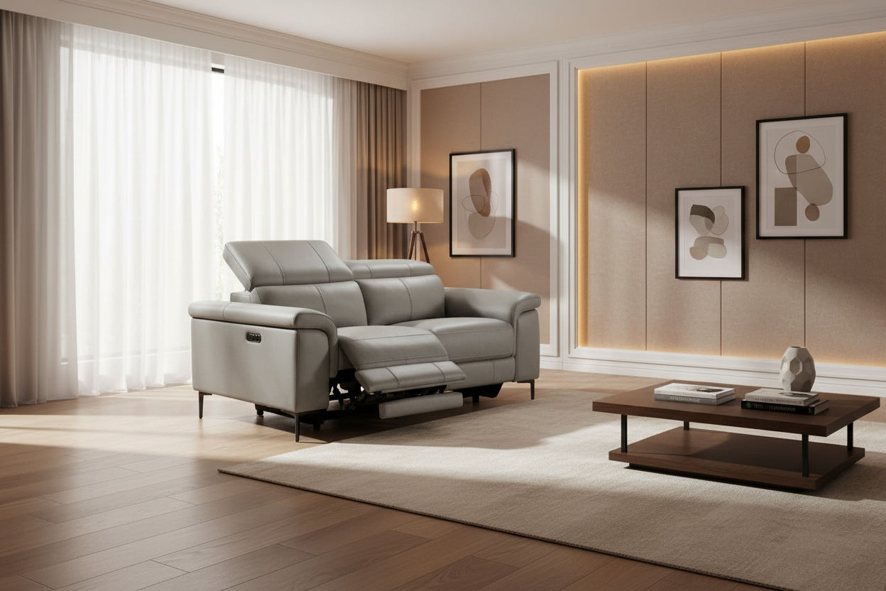 BRITTAS LEATHER 2-SEATER ELECTRIC RECLINER SOFA - GREY - MyChocolateWood