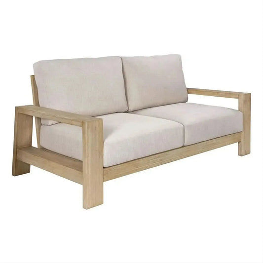 Athena Eucalyptus Timber Outdoor 2-Seater Sofa in Cream & Whitewash