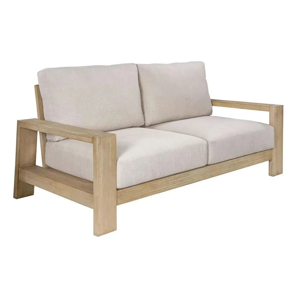 ATHENA EUCALYPTUS TIMBER OUTDOOR 2-SEATER SOFA CREAM/WHITEWASH
