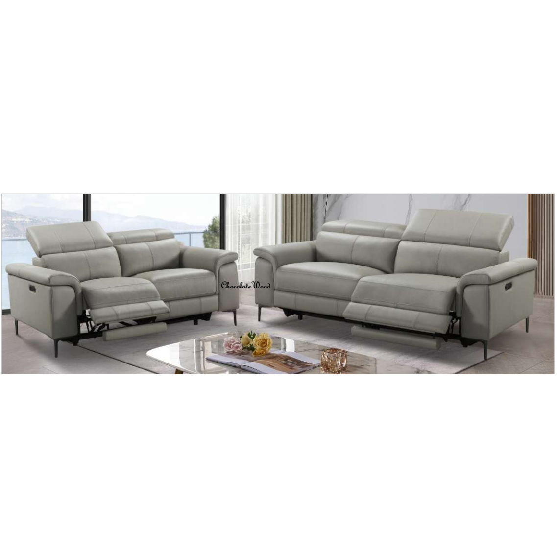 BRITTAS LEATHER 3-SEATER ELECTRIC RECLINER SOFA - GREY - MyChocolateWood