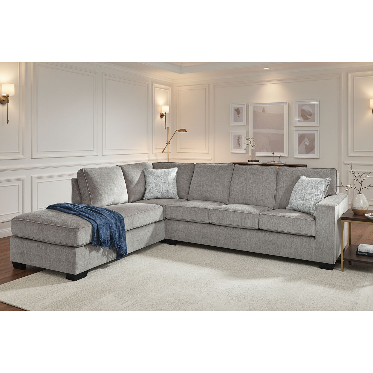 ASTOR LHF CHENILLE CHAISE WITH  SOFA BED ALLOY COLOUR - MyChocolateWood