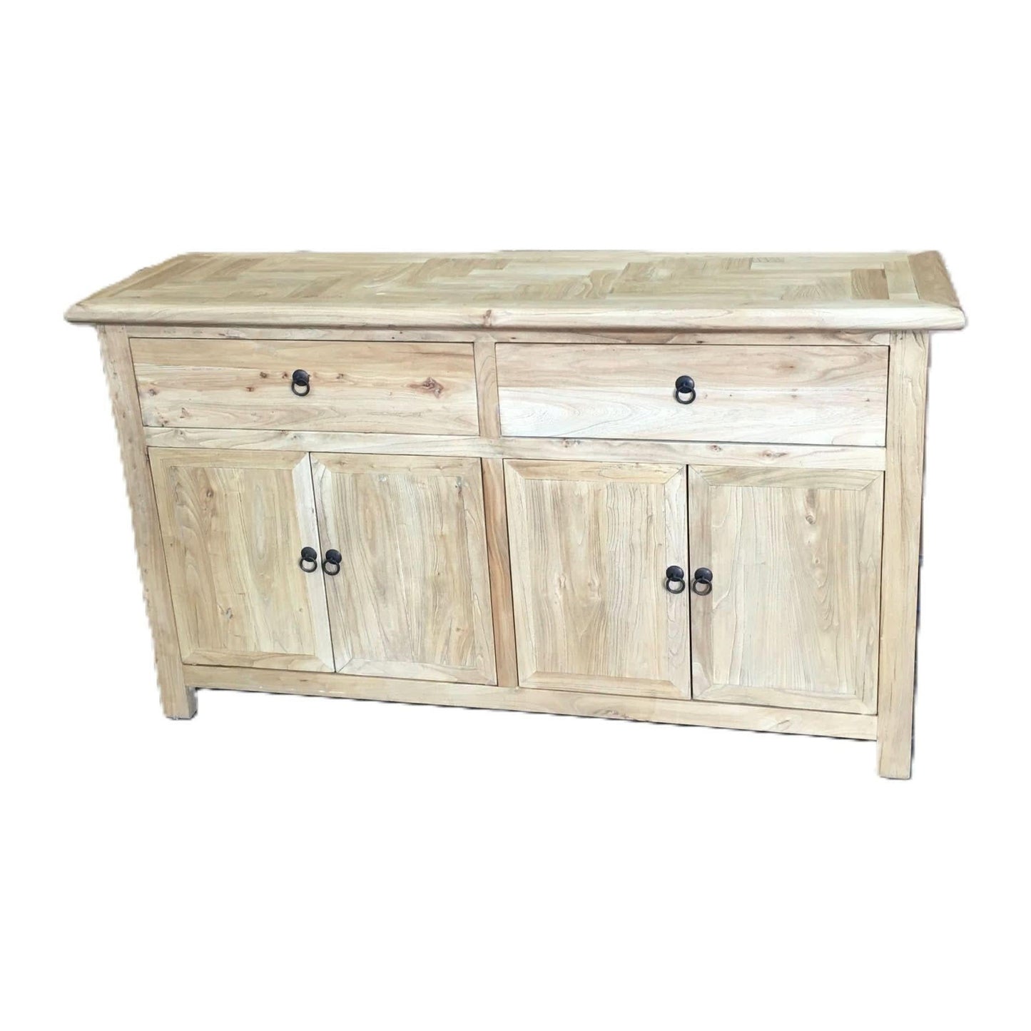 Gibraltar Rustic Recycled Elm 4-Door 2-Drawer Sideboard / Buffet with Parquetry Top 160cm - Chocolate Wood