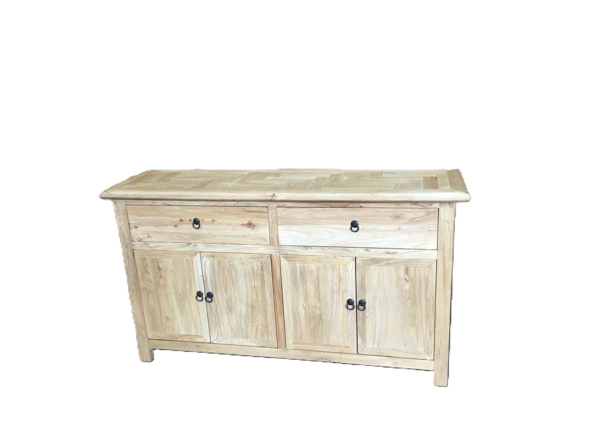 Gibraltar Rustic Recycled Elm 4-Door 2-Drawer Sideboard / Buffet with Parquetry Top 160cm - Chocolate Wood