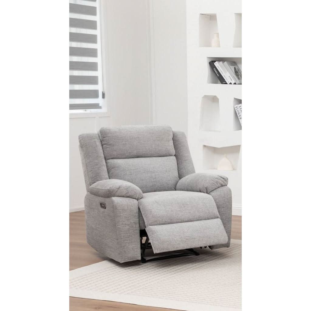 ALLOA FABRIC 1-SEATER ARMCHAIR ELECTRIC RECLINER SOFA GREY - MyChocolateWood