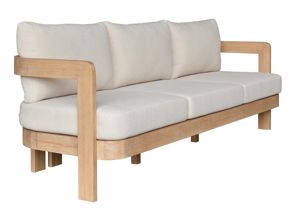 VERONA EUCALYPTUS TIMBER 3-SEATER OUTDOOR SOFA CREAM/LIGHT SMOKE