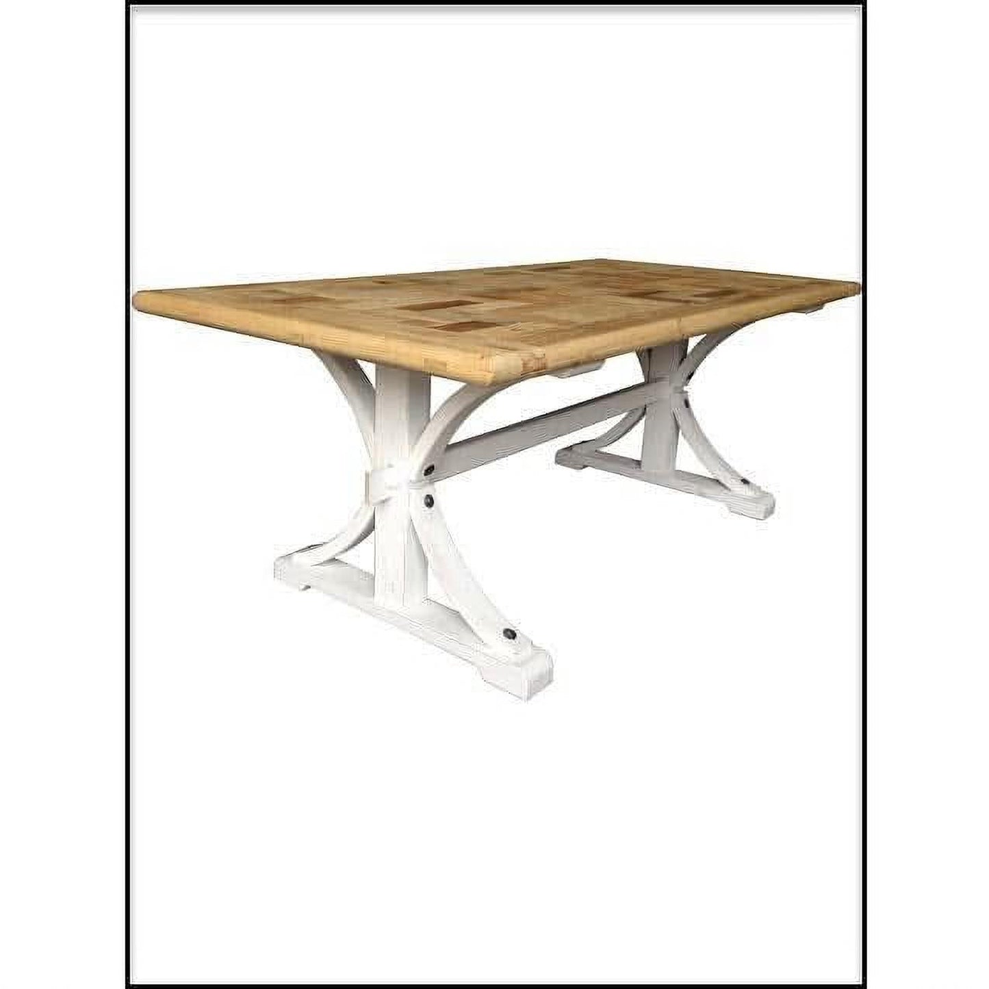 Gibraltar Hampton Style Rectangular Parquetry Dining Table 200cm with Light White Distressed Legs - Chocolate Wood