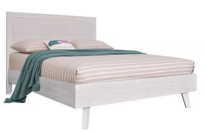 Halifax 4 Piece Solid Acacia Bedroom Suite: 1 Double Bed, 1 Tallboy, 2xBedside Tables  in Brushed White