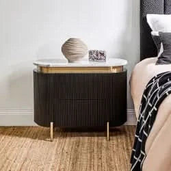 DENEUVE BEDSIDE TABLE BLACK WITH CARRARA MARBLE TOP - MyChocolateWood