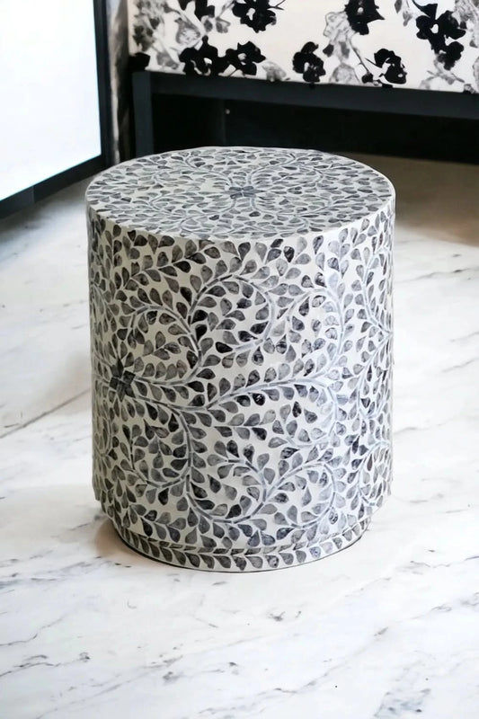 EDEN MOTHER OF PEARL STOOL/SIDE TABLE/LAMP TABLE/ACCENT TABLE - MyChocolateWood