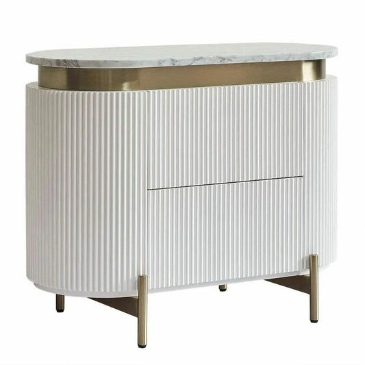DENEUVE BEDSIDE TABLE WHITE WITH CARRARA MARBLE TOP - MyChocolateWood
