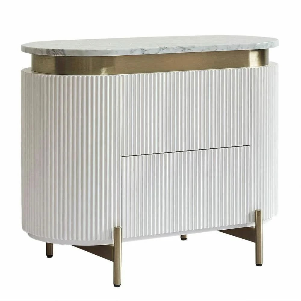 DENEUVE BEDSIDE TABLE WHITE WITH CARRARA MARBLE TOP - MyChocolateWood