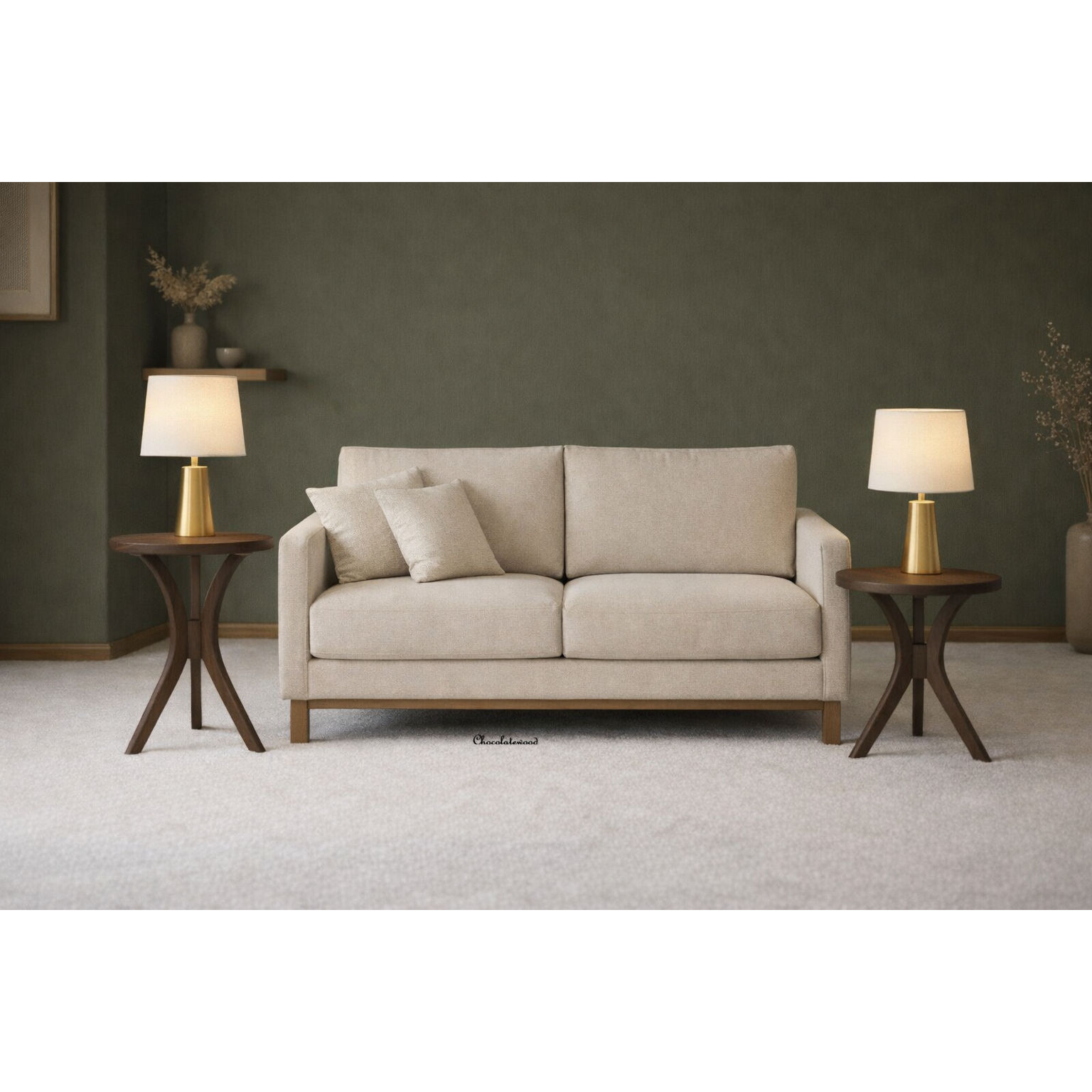 Gatsby Solid Mindi Timber Round Side Table / Lamp Table Set in Walnut - Chocolate Wood
