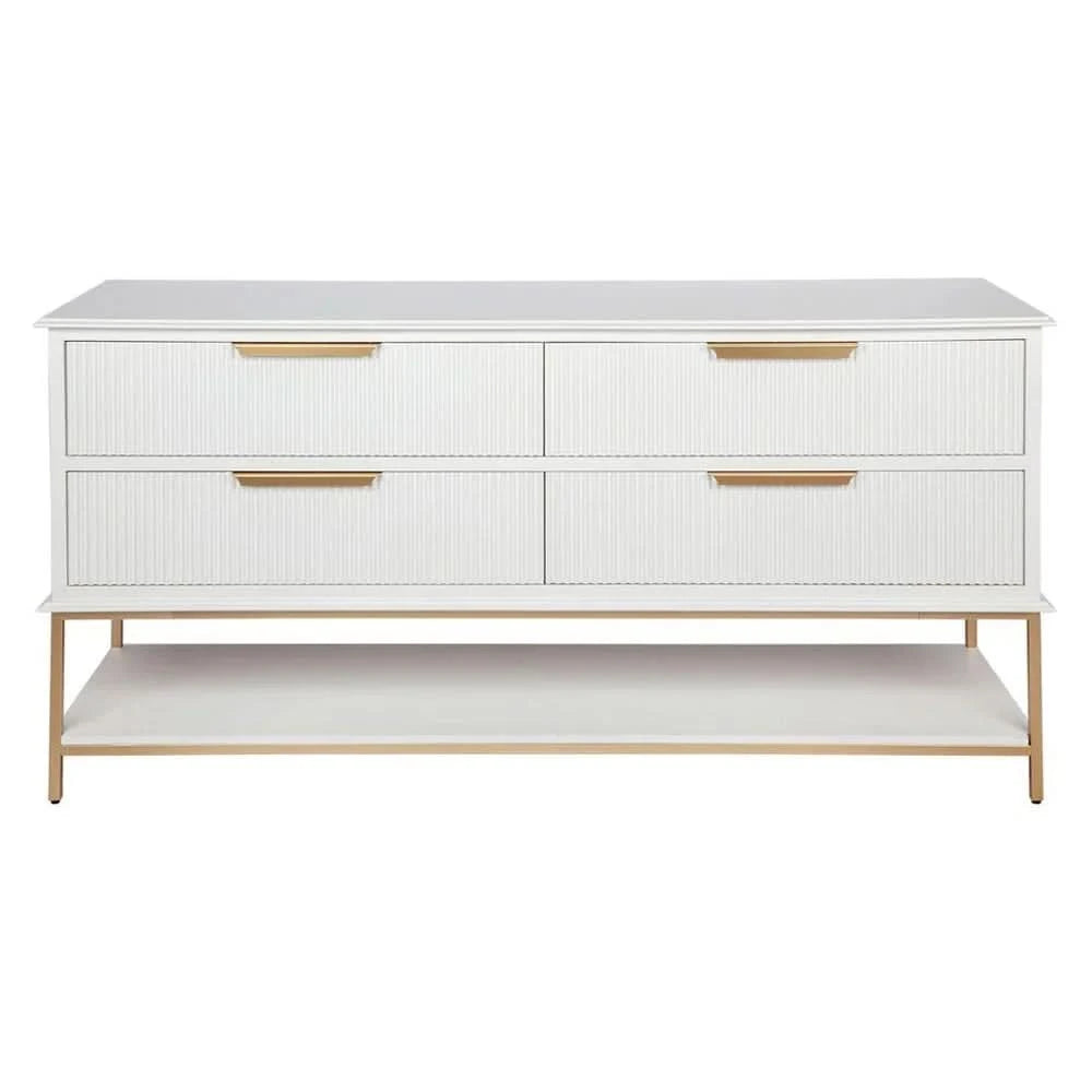 MORETTI 4-DRAWER CHEST OF DRAWERS 170CM SATIN WHITE/GOLD - MyChocolateWood