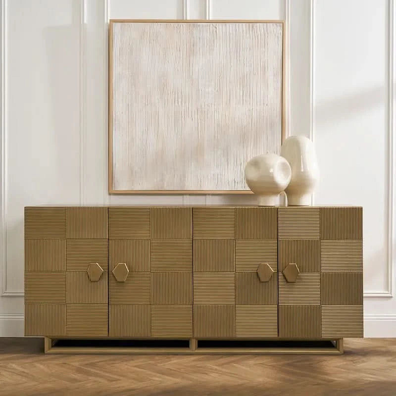 TALISA CONTEMPORARY 4-DOOR BUFFET/SIDEBOARD  ANTIQUE BRUSHED GOLD - MyChocolateWood