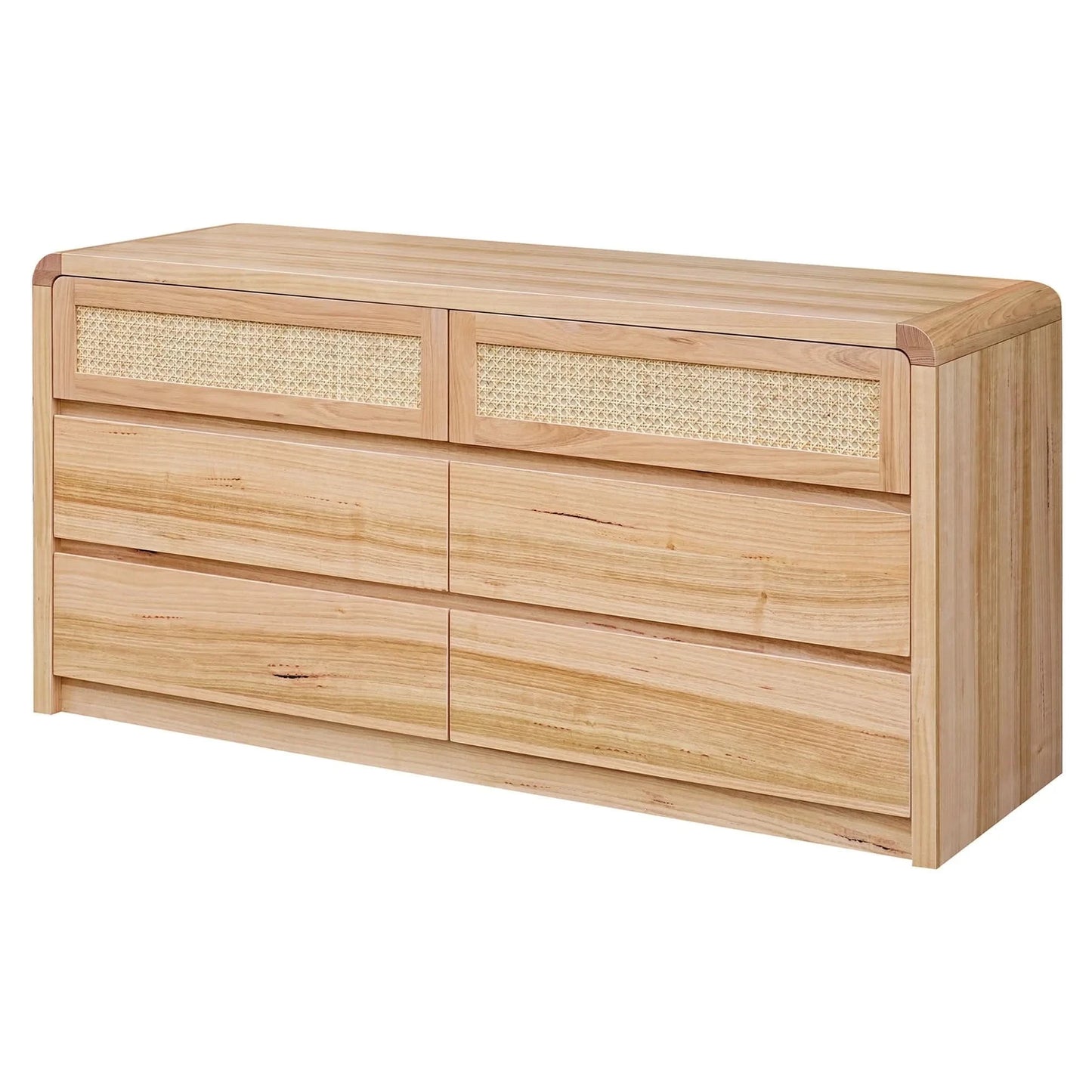 YARRIN MESSMATE TIMBER & RATTAN 6 DRAWER DRESSER/CHEST OF 6 DRAWERS NATURAL - MyChocolateWood