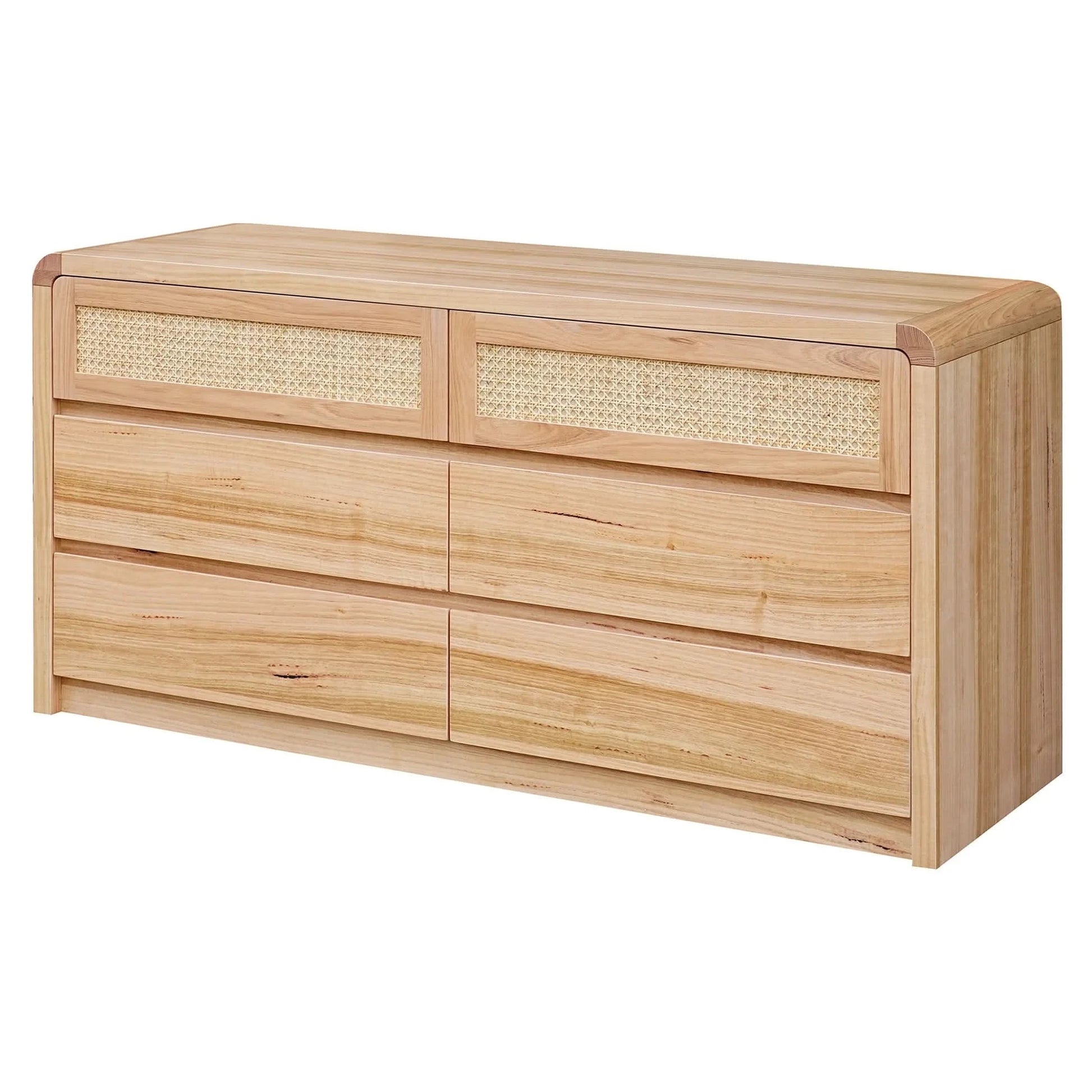 YARRIN MESSMATE TIMBER & RATTAN 6 DRAWER DRESSER/CHEST OF 6 DRAWERS NATURAL - MyChocolateWood