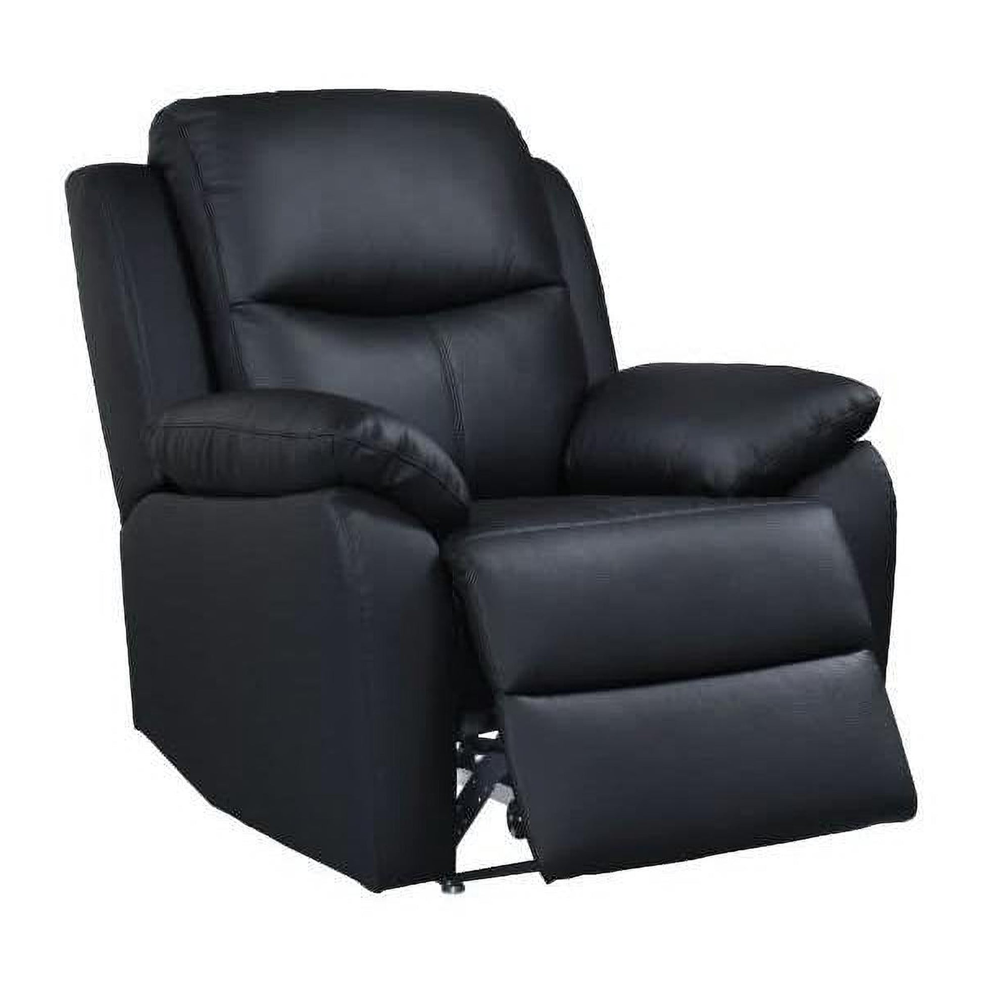Lancy Premium Leather 3-Seater Recliner Sofa & 2 Armchairs in Black - Chocolate Wood