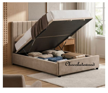 Gilden Fabric King Bed with Gas Lift Storage Coffee
