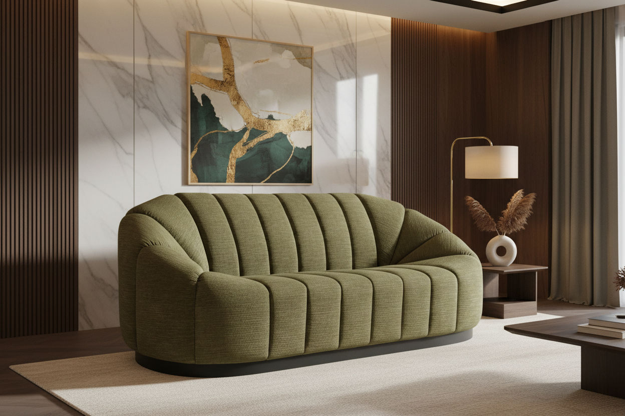 Madeley 2.5-Seater Chenille Sofa in Olive - Chocolate Wood