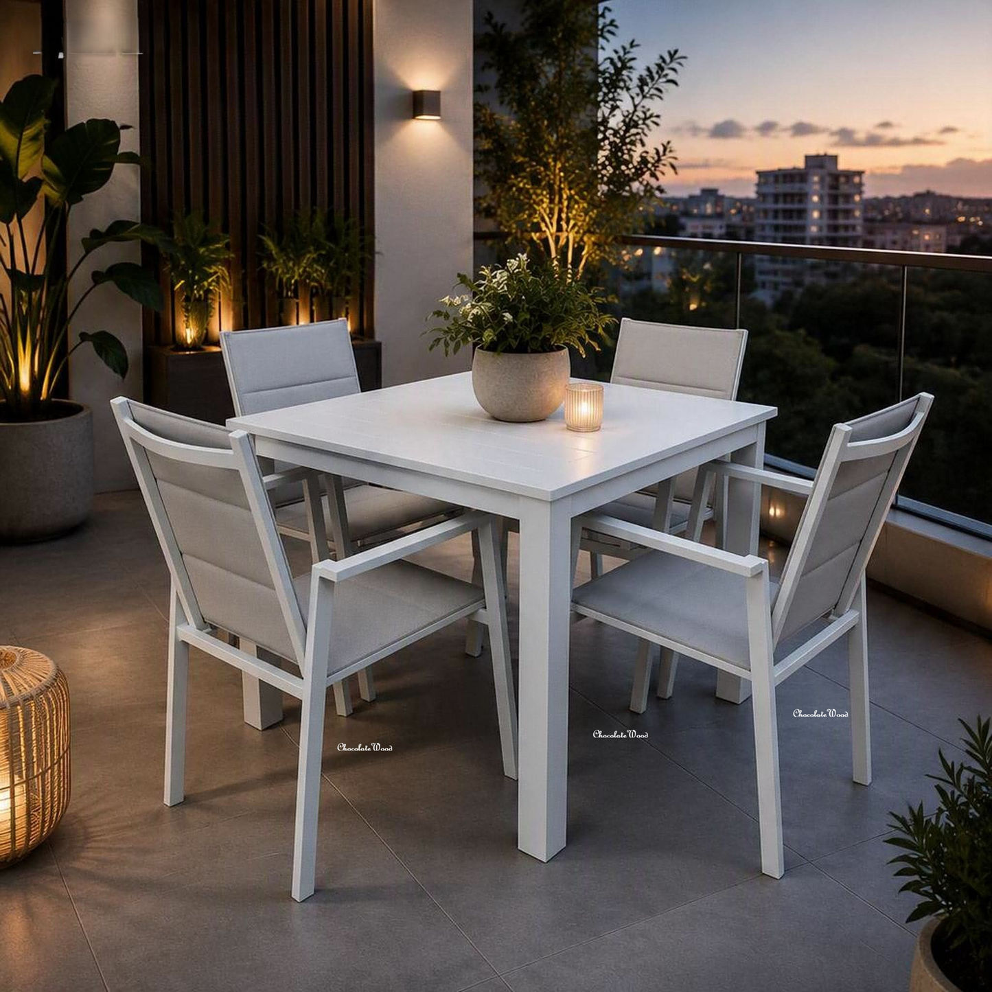 Finnigan 5 pce. Outdoor Aluminium Dining Set in White/Grey