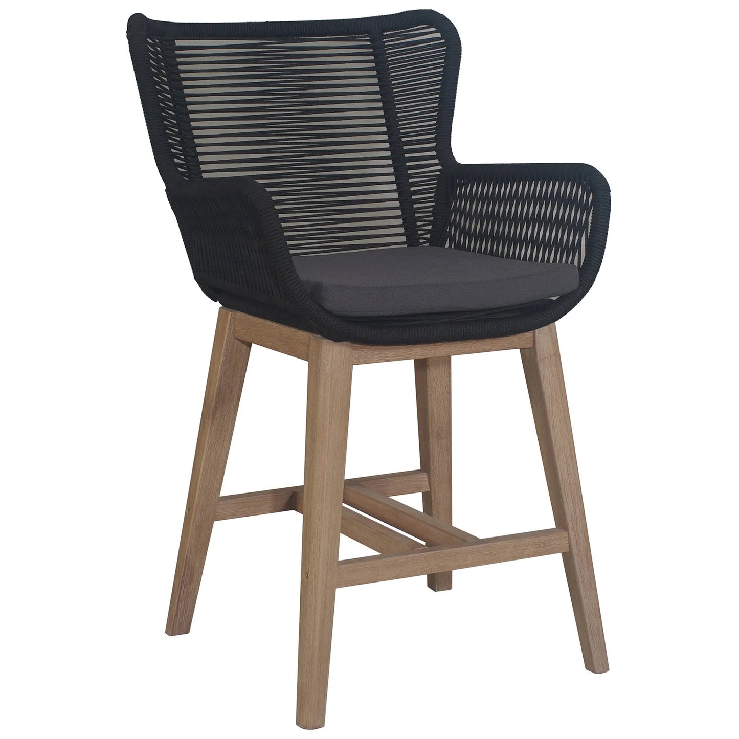 ATHENA EUCALYPTUS TIMBER & ROPE OUTDOOR BAR CHAIR BLACK/NATURAL