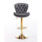 Bassey Plush Velvet Grey & Gold Gas Lift Swivel Bar Stool