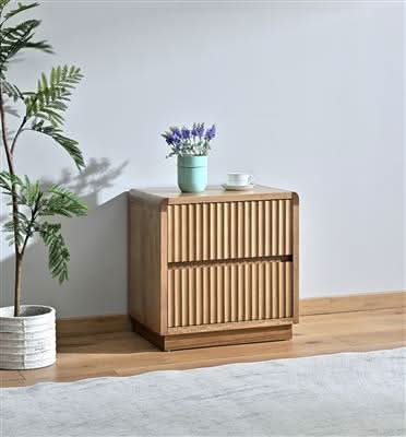 Denby Messmate Timber 2-Drawer Bedside Table Light Smoke