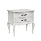 CLARENCE VINTAGE HAND CARVED OAK & VENEER 2 DRAWER BEDSIDE LIGHTLY DISTRESSED WHITE - MyChocolateWood